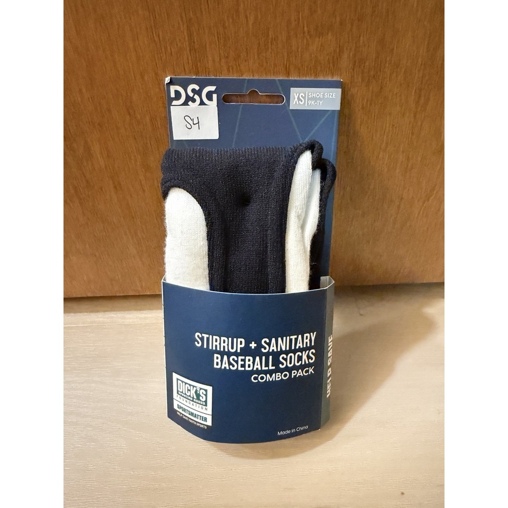 DSG Stirrup + Sanitary Baseball Socks Black and White, Youth XS 9K-1Y New S4